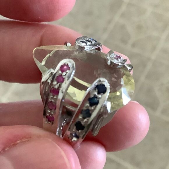 sterling SILVER 925 CITRINE/RUBY/BLUE SAPPHIRE WOMAN RING SIZE US 7.5 - Picture 2 of 13
